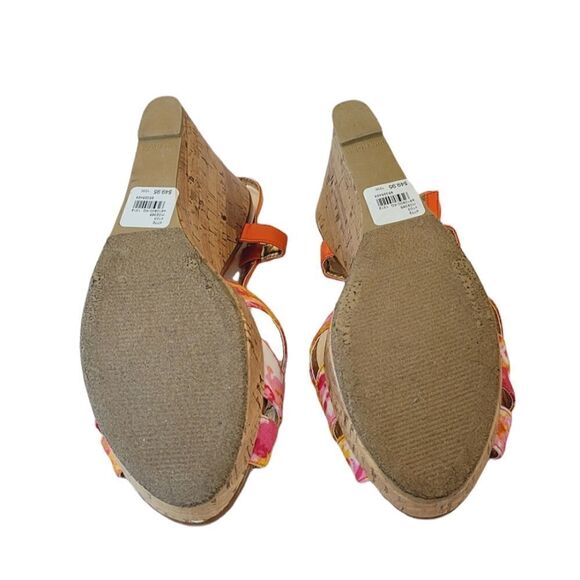 Lane Bryant Tangerine Floral Patterned Wedge Espadrille Sandals Size 10W - Picture 5 of 10